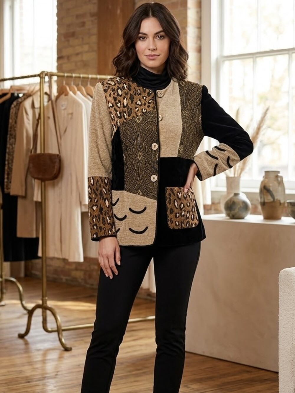 Vintage Patchwork Paisley & Animal Print Blazer Bohemian Casual Fall Modest